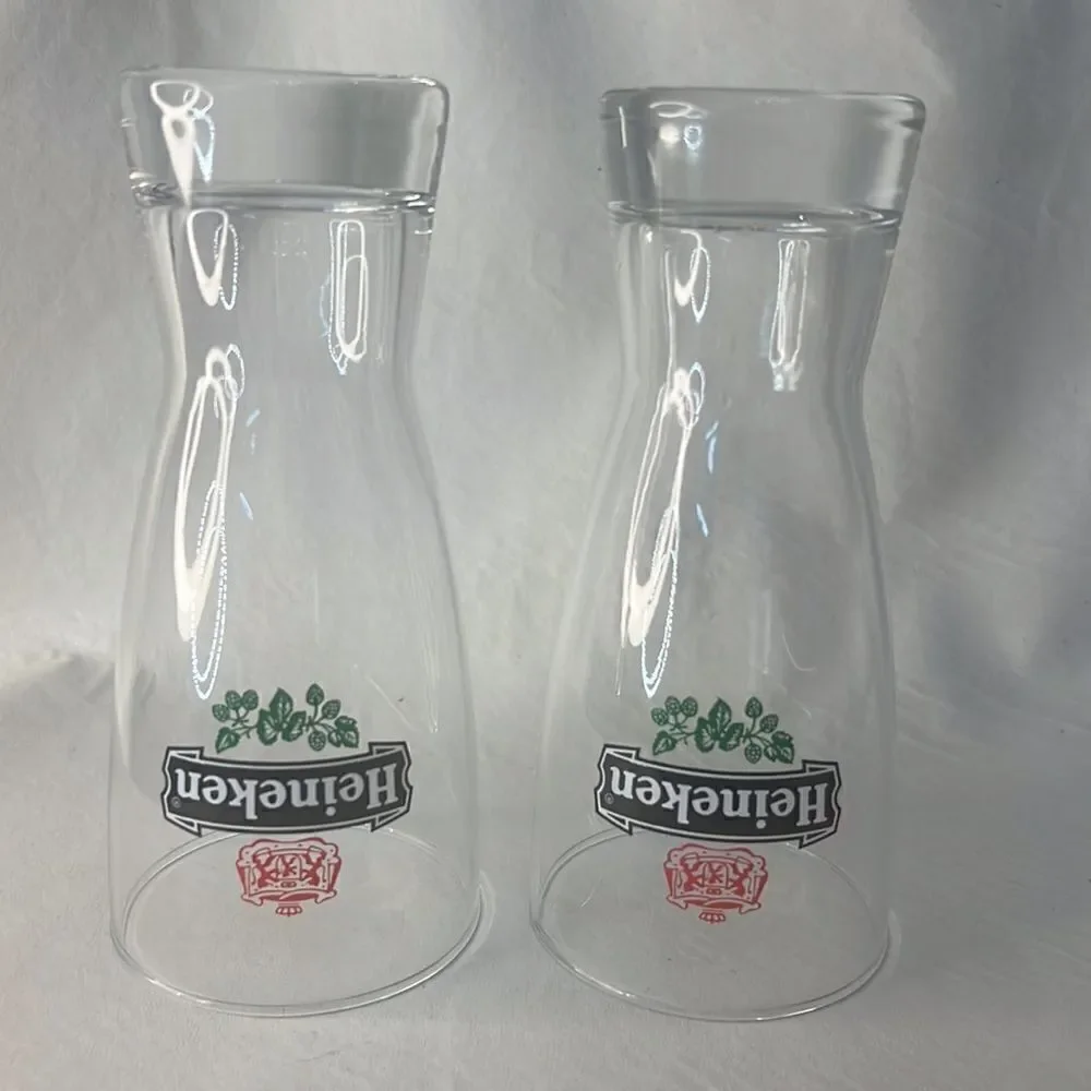 Heineken Beer Glasses Set 2 Red Black Green 12 Oz Each 6 1/2 In Tall 3 In Wide